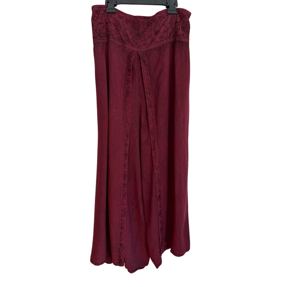 Sivana Womens Embroidered Wide Leg Palazzo Wrapover Pants Burgundy Boho